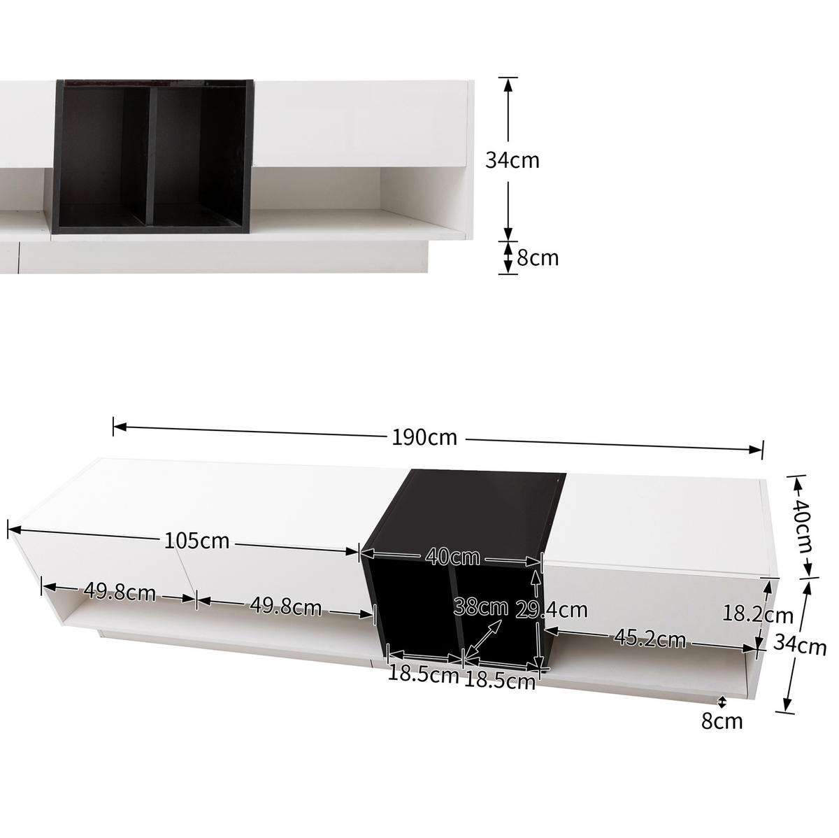 TV-LOWBOARD 190/40/42 cm mit 3 Schubladen und 2 offenen Fächern - Schwarz, Holzwerkstoff (190/42/40cm) - BEAOK