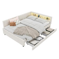 POLSTERBETT mit LED-Beleuchtung 140/200 cm mit USB-C und Schubladen, Beige - Beige, Textil (140/200cm) - BEAOK