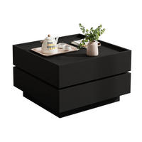 KLUB stolić od iverice, 60/60/38 cm crni, okretan 360° s 2 ladice - crna, drvni materijal (60/60/38cm) - BEAOK