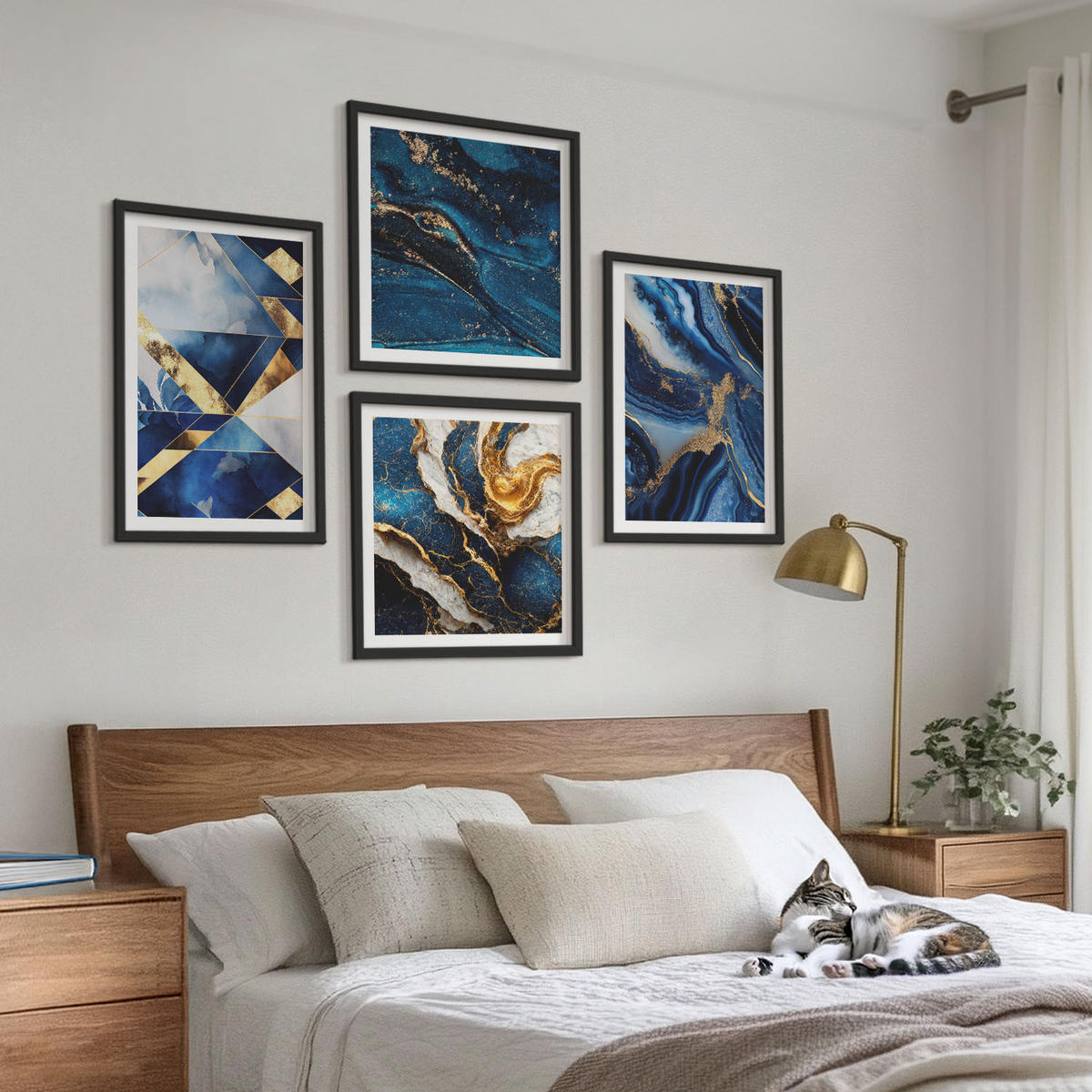 WANDBILDER 4er-Set - 50x50 cm & 40x60 cm Schwarzer Rahmen - Abstrakte, elegante Muster - Schwarz, Kunststoff (50/50cm) - ArtPrintCave