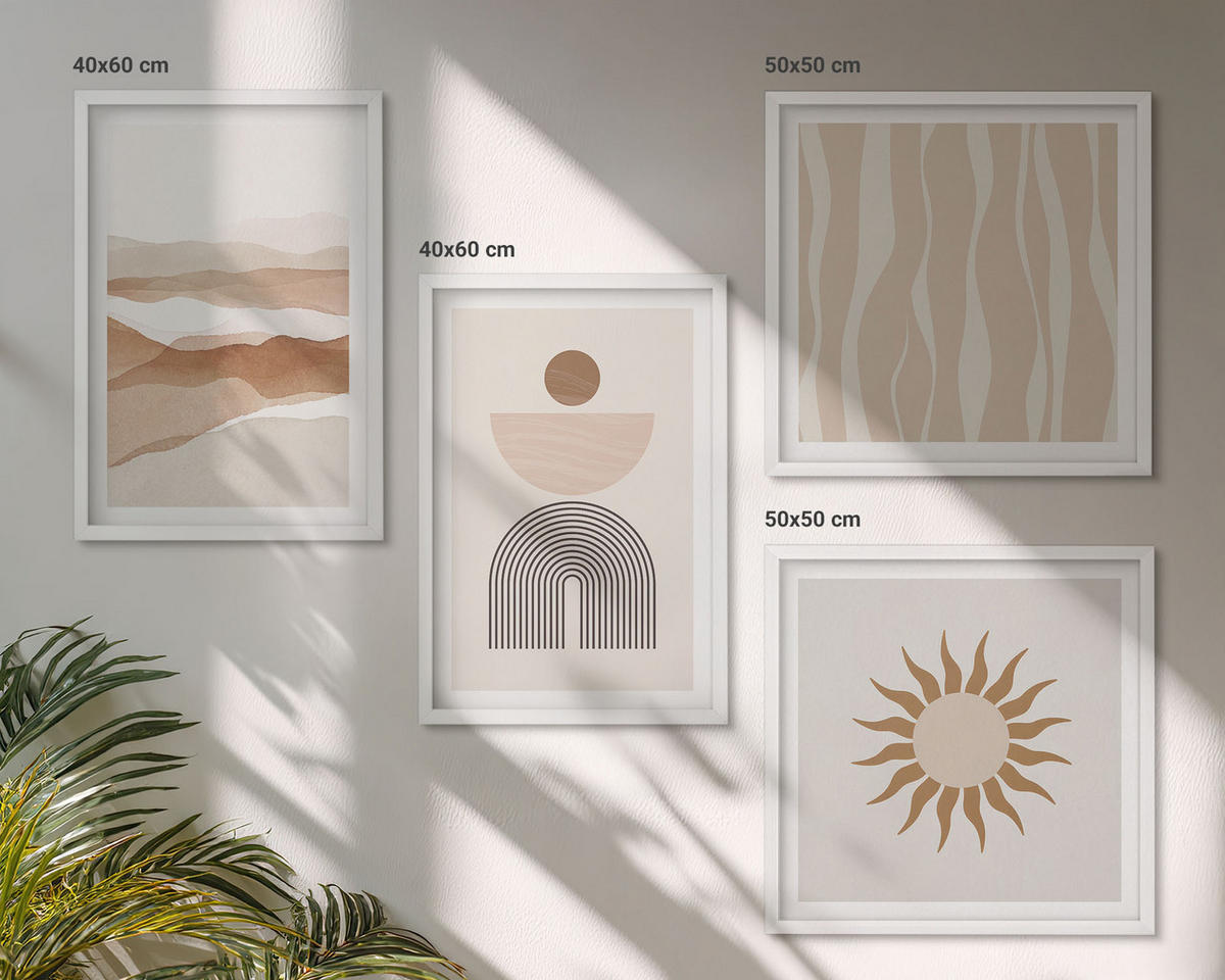 BILDER SET 4er Set - 50x50 cm & 40x60 cm Weißer Rahmen - Abstrakte Landschafts- und Naturgeometrie - Weiß, Kunststoff (50/50cm) - TULUP
