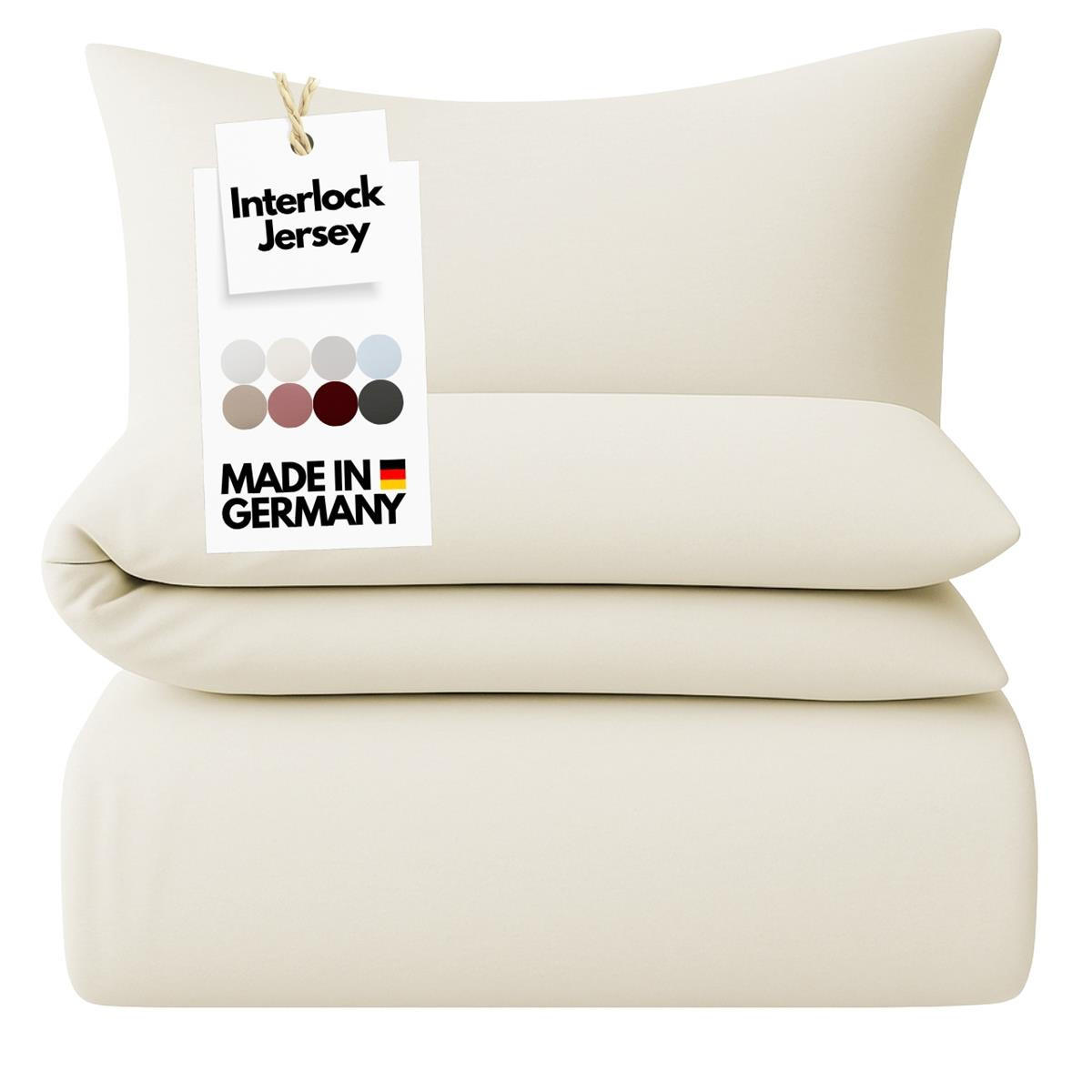 BETTWÄSCHE 155x220 Interlock Jersey Bettbezug einfarbig Baumwolle Creme Uni - Made in Germany - Creme, Textil (155/220cm) - Carpe Sonno