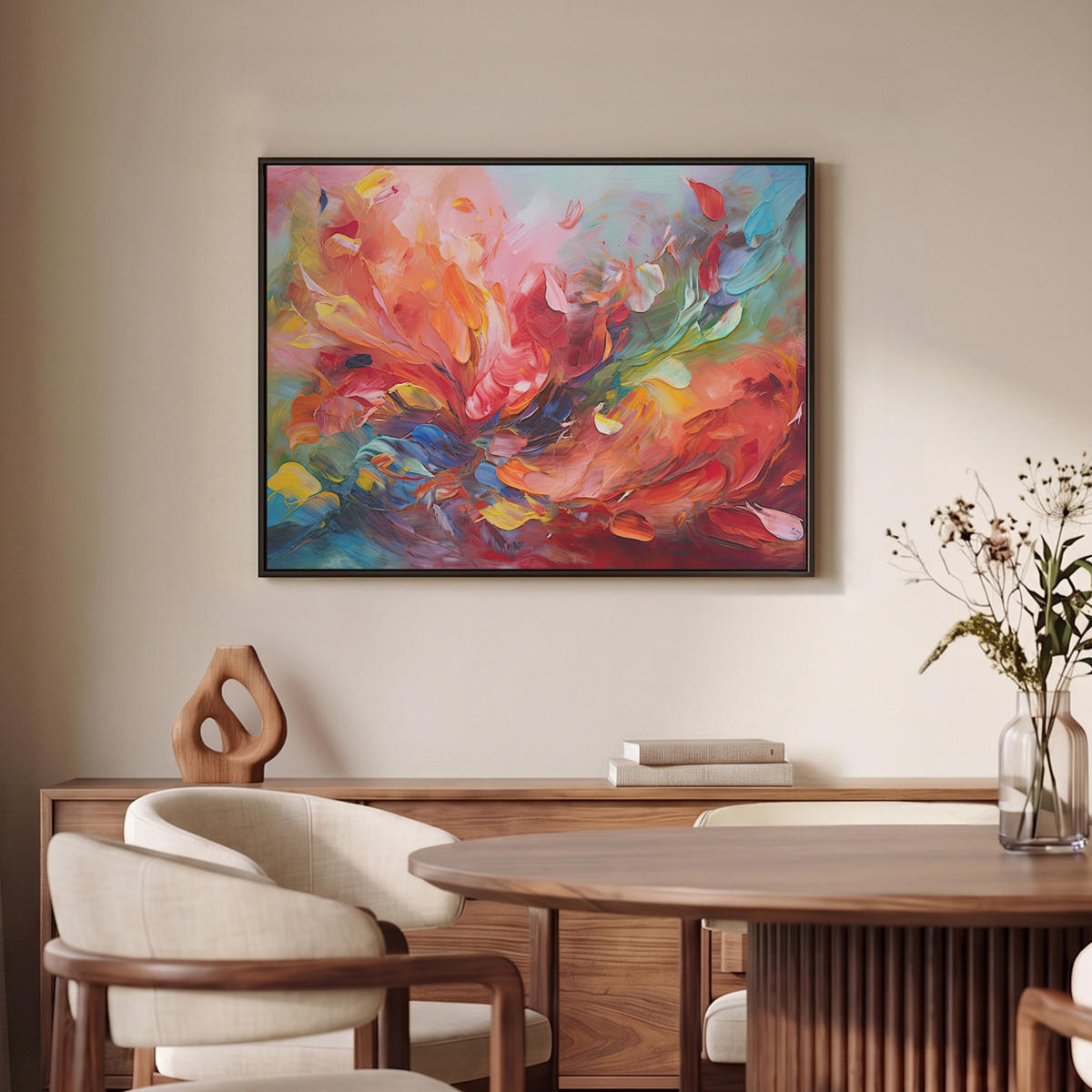 LEINWAND Bilder mit Rahmen - Ölgemälde - Kunst - Abstrakt - Farbenfroh - 70x50 - Altrosa, Textil (70/50cm) - MuchoWow