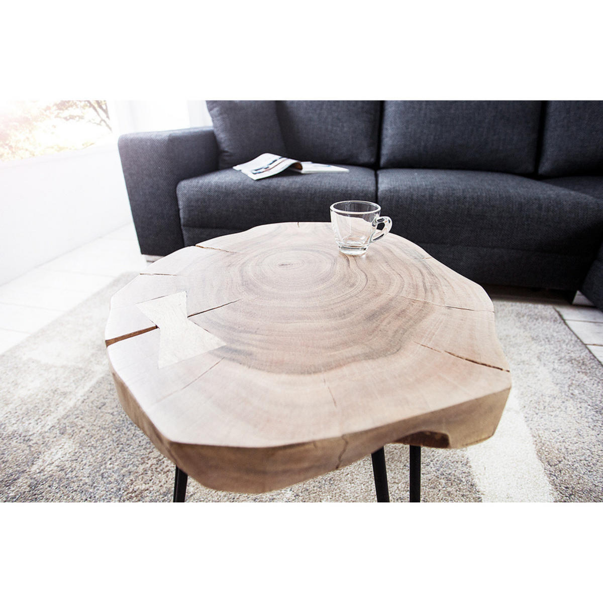 BEISTELLTISCH GOA Akazie Natur, Schwarz 40 cm - Braun, Holz (38/38/45cm) - riess-ambiente