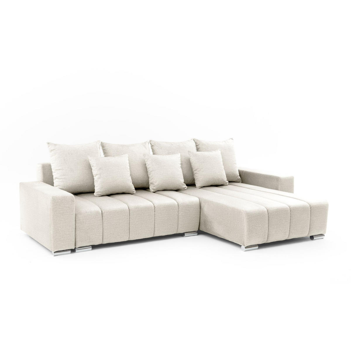 ECKSOFA Piano L Rechts mit Schlaffunktion 137x234 Velours Creme - Silberfarben/Creme, Holz/Textil (178/278cm) - Muffo