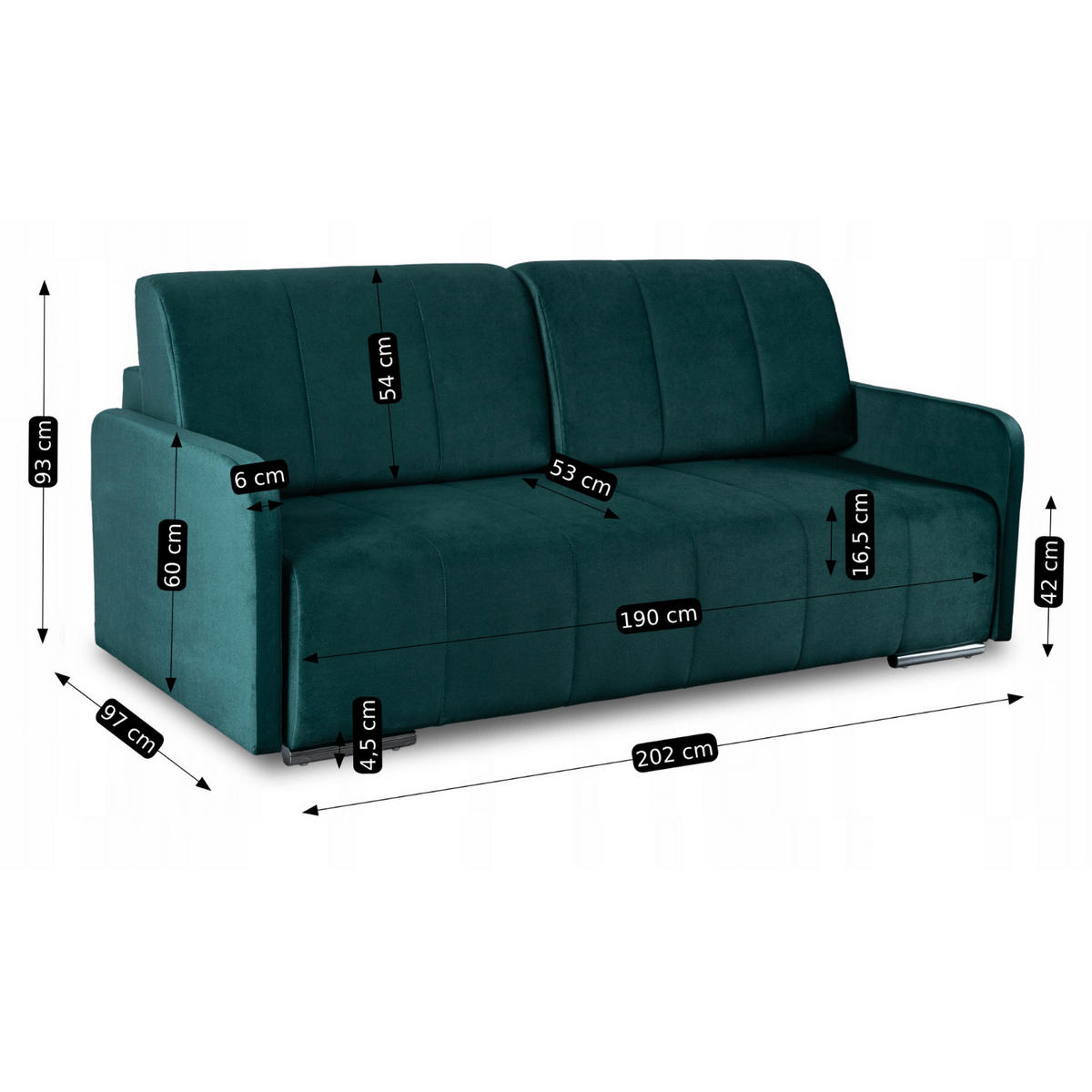 SOFA IBIZA ausziehbar mit Schlaffunktion Grün - Grün, Holz/Textil (202/93/97cm) - makarowski meble