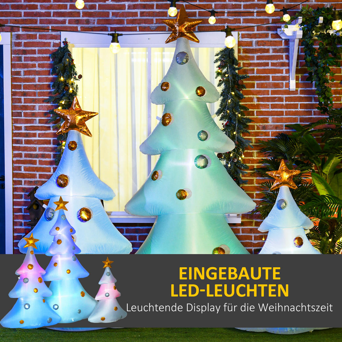 AUFBLASBARER Weihnachtsbaum, Polyester-Stoff, Mehrfarbig - Multicolor, Kunststoff (77/210/239cm) - HOMCOM