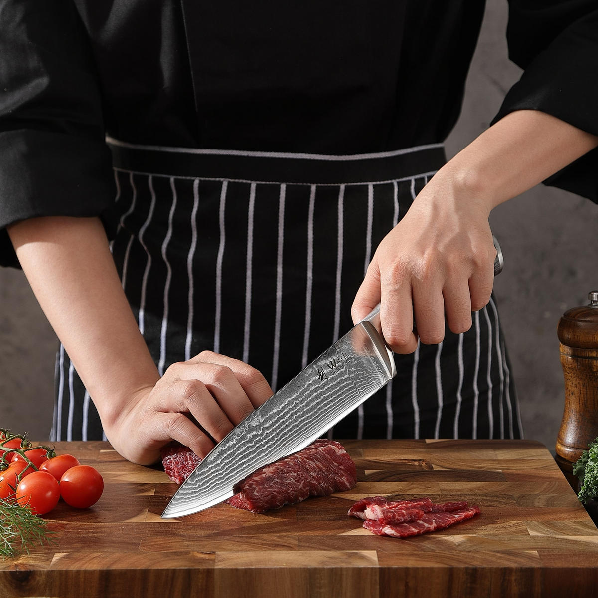 MESSERSET 5-TEILIG 8–20 cm - Grau, Holz/Metall - Wakoli