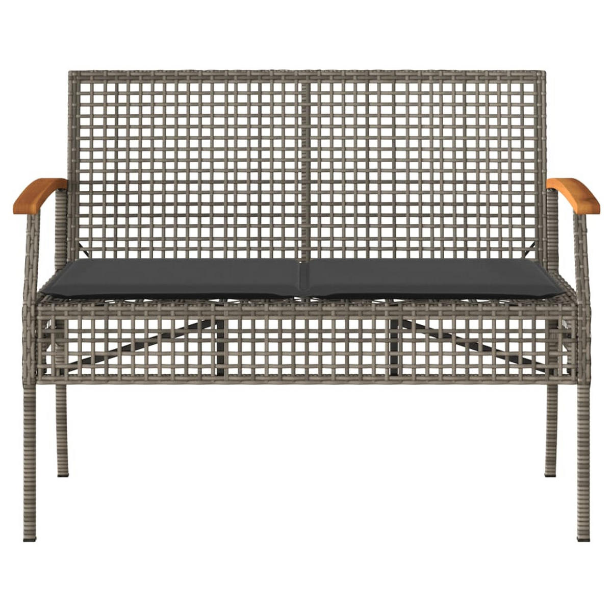 GARTENBANK mit Kissen Grau Poly Rattan Akazienholz - Grau, Kunststoff (108/85/57cm) - furnicato