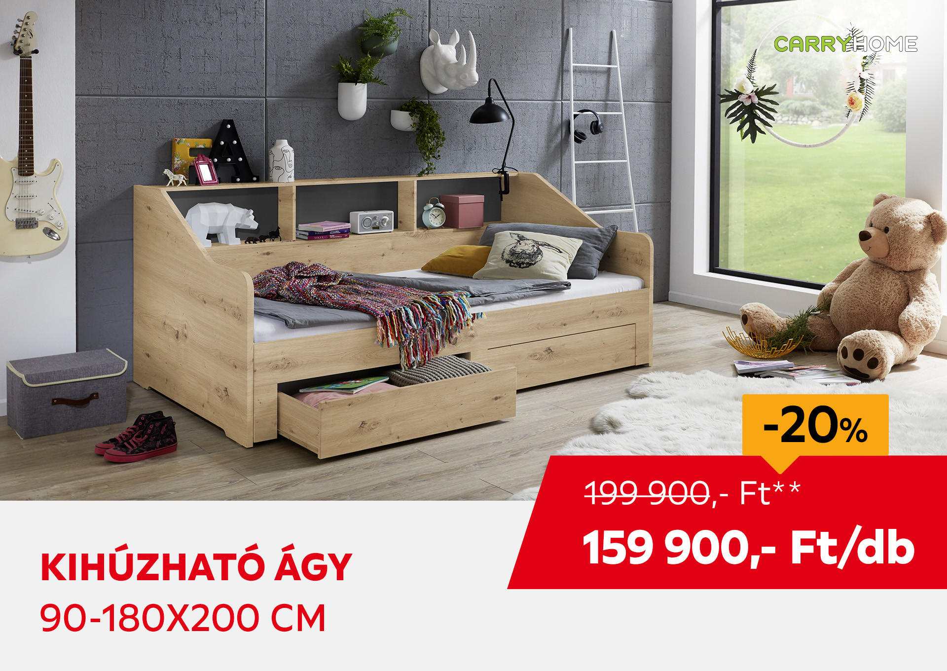 KIHÚZHATÓ ÁGY 90-180x200 cm Kiemelt termék 199900 Ft.- helyett 159900 Ft.-