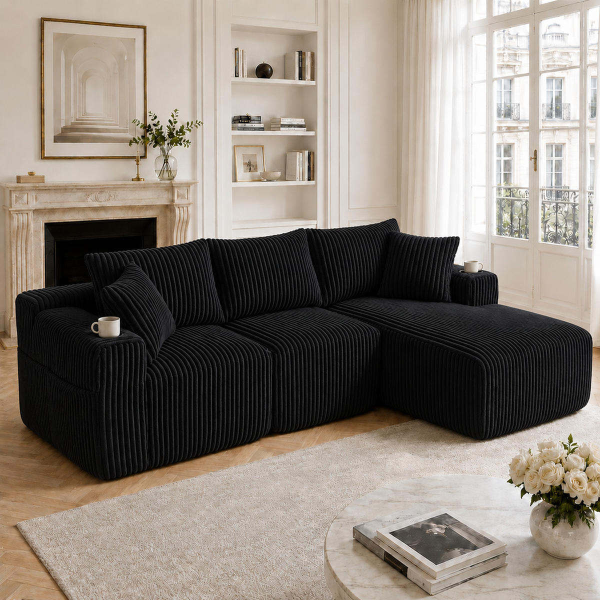 MODULARES 257x160cm Beige Getränkehalter - Schwarz, Textil (160/257cm) - Raelunyi