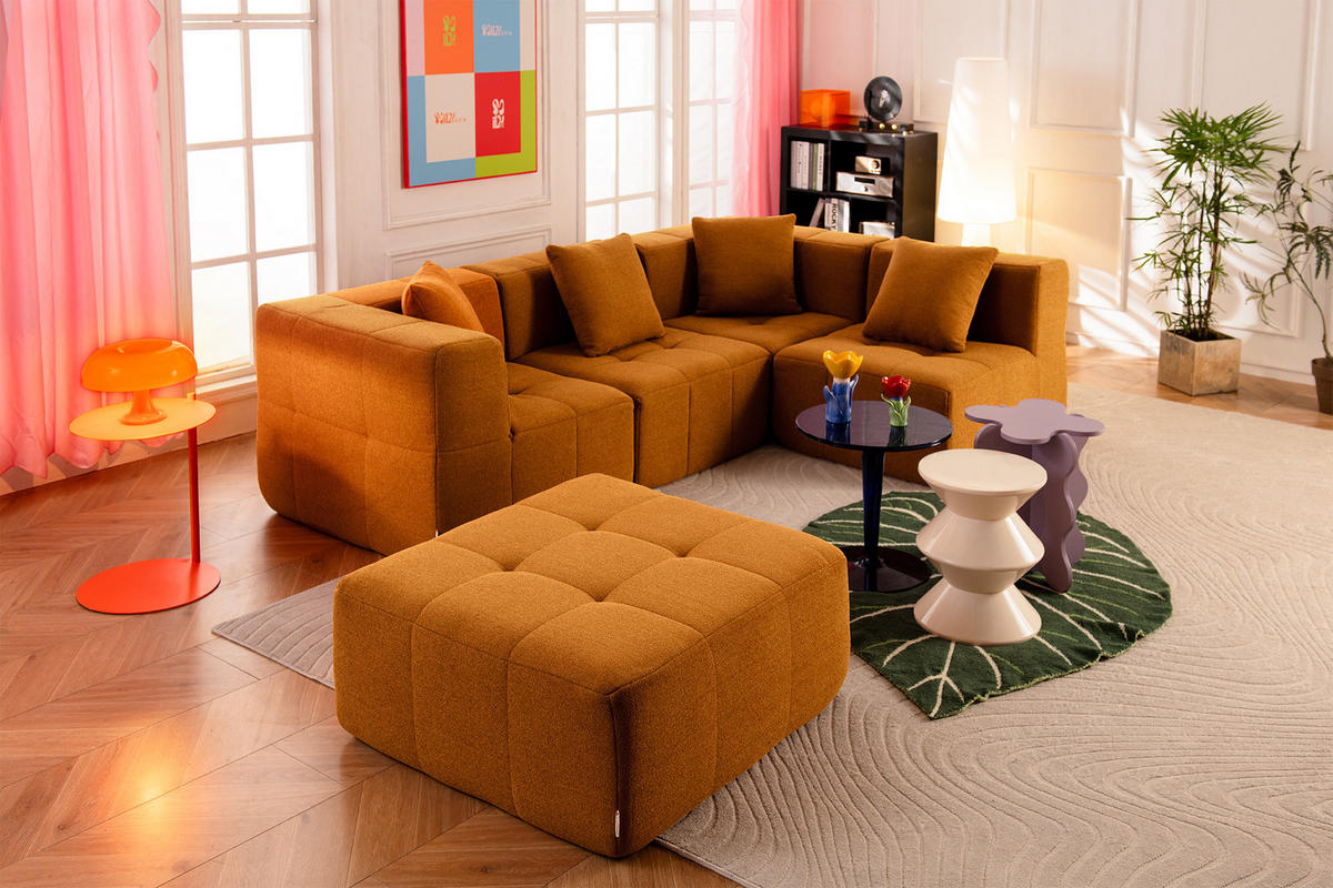 ECKSOFA Bouclé-Stoff Zimtbraun - Hellbraun, Textil (260/190cm) - MILYsofa