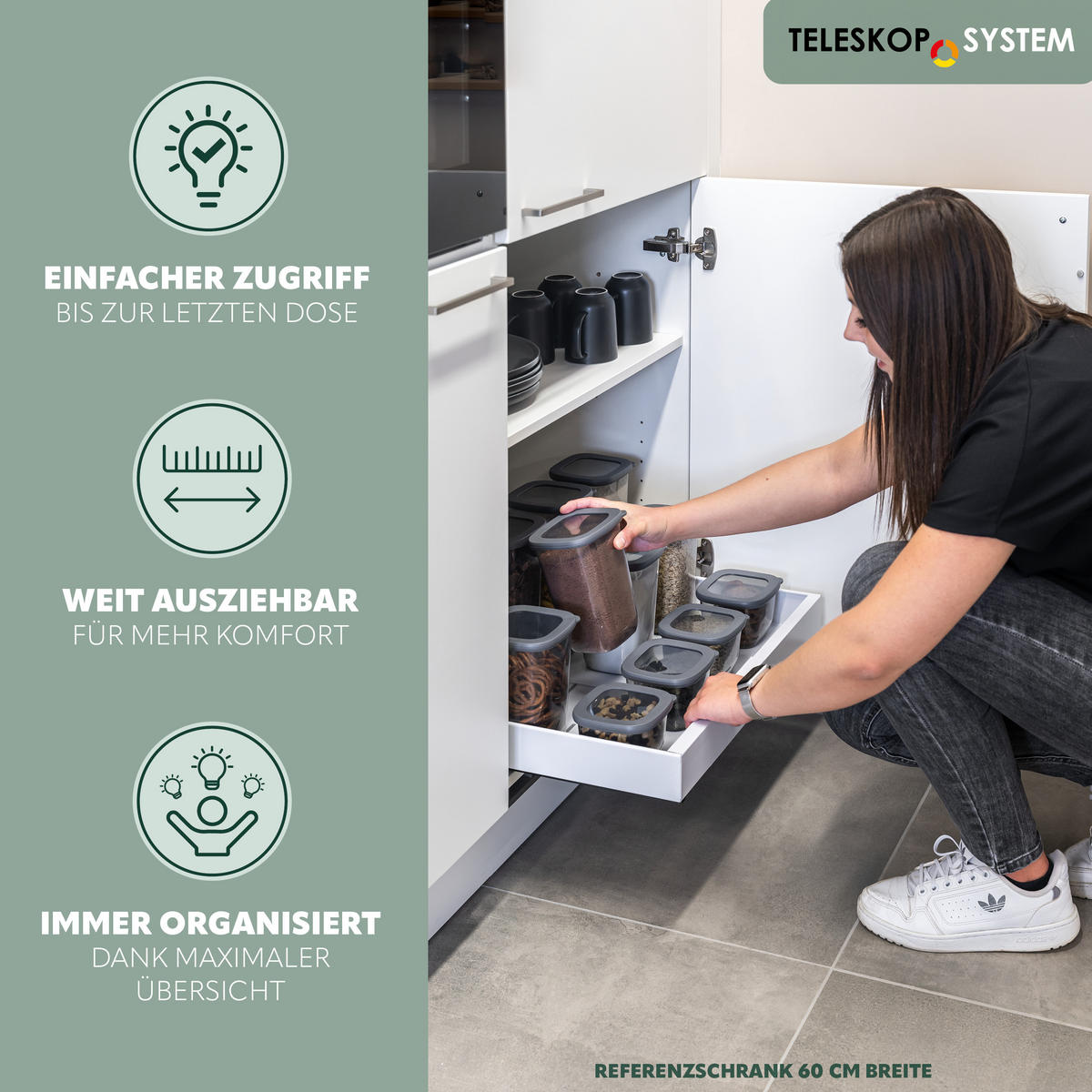 TELESKOPSCHUBLADE, ausziehbar, Metall, weiß - Weiß, Metall (67/6/42cm) - bremermann