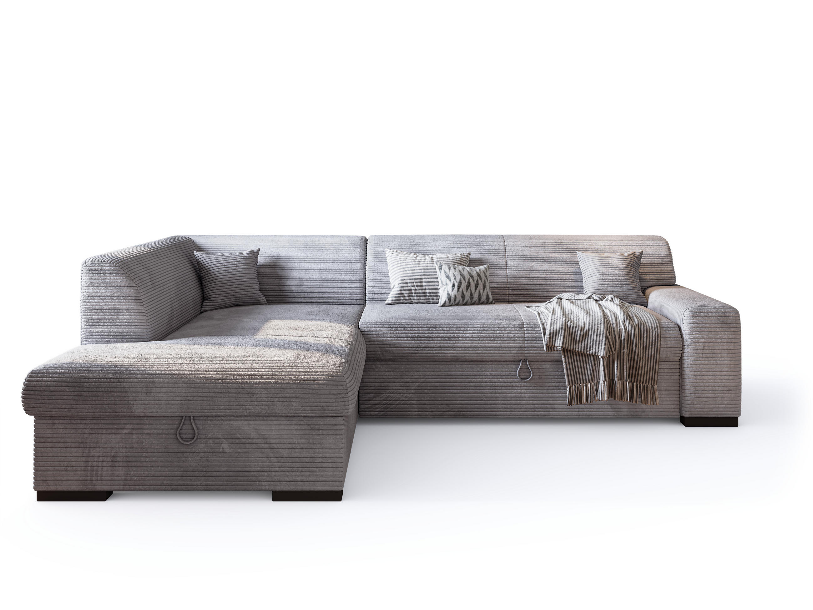 ECKSOFA mit Schlaffunktion Cordstoff MILENZO Hellgrau Links - Hellgrau, Holz (260/175cm) - Bromarkt