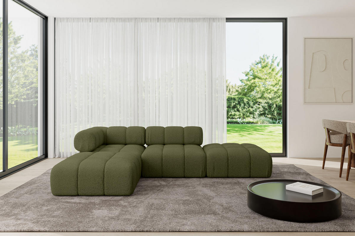 ECKSOFA modulares Sofa Kerru-L1 - 285x190x70 cm Grün Bouclé - Grün, Holzwerkstoff/Textil (285/190cm) - ALTDECOR