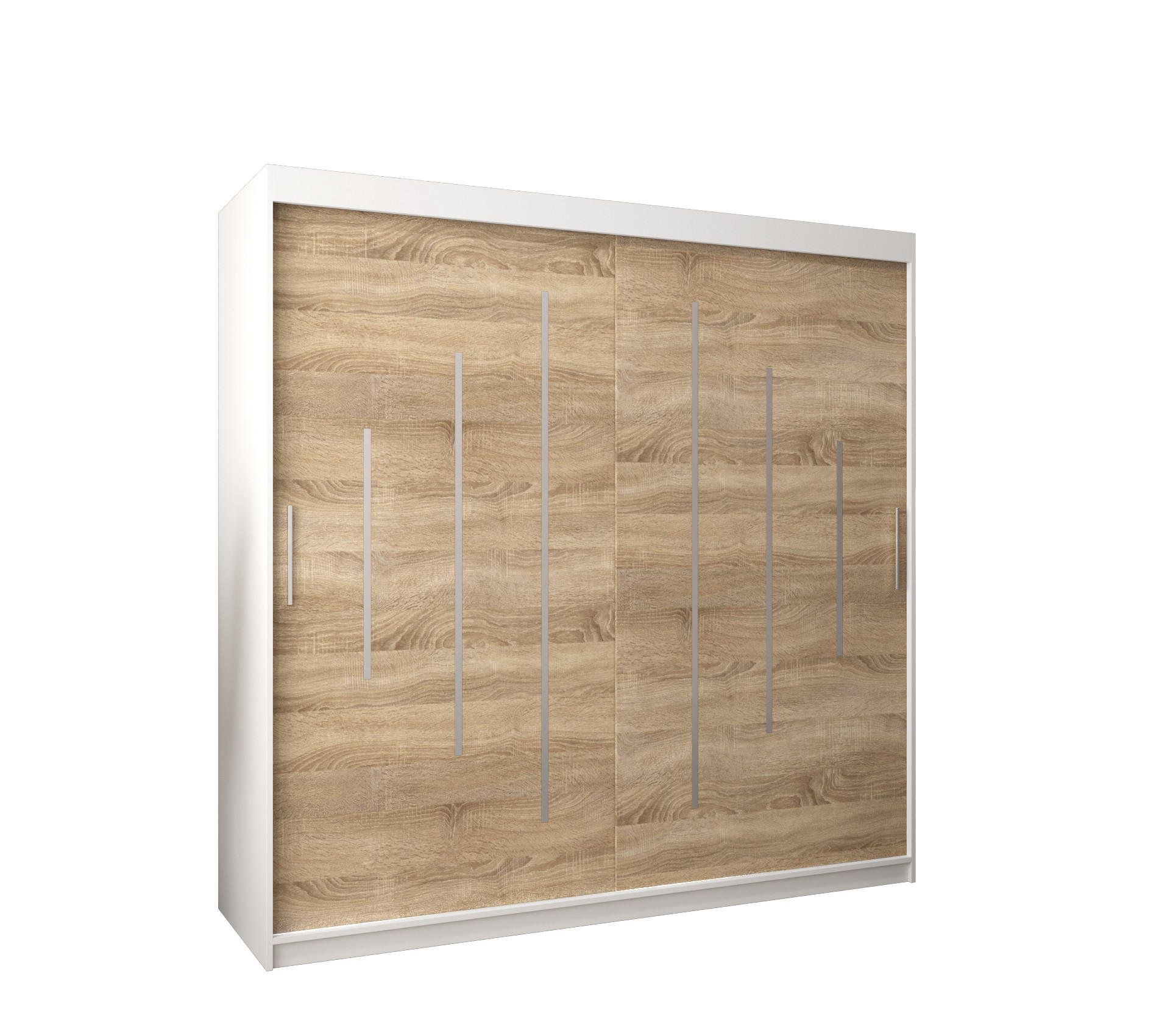 Abiks Möbel SCHWEBETÜRENSCHRANK Weiß, Sonoma Eiche 200cm × 62cm × 200cm