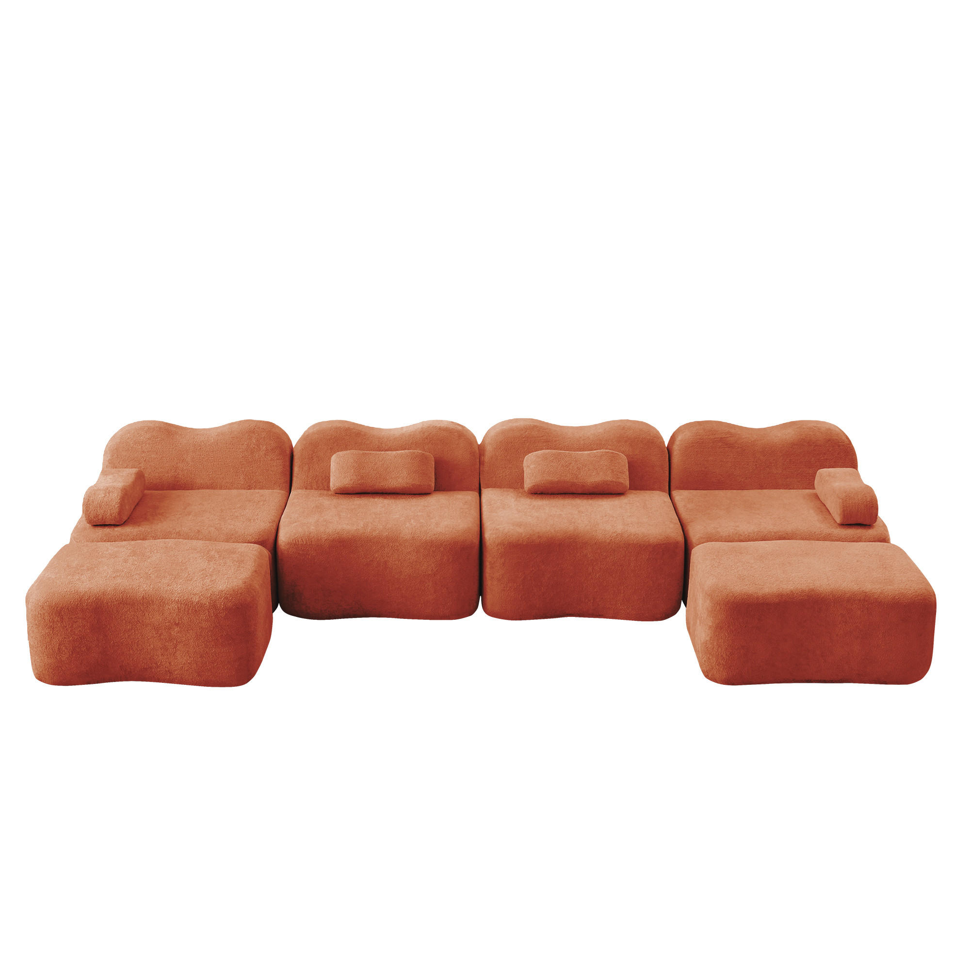 WOHNLANDSCHAFT Orange 384/167/70 cm 4-Sitzer Modular mit 2 Hockern - Orange, Textil (384/70/167cm) - PANGIVO