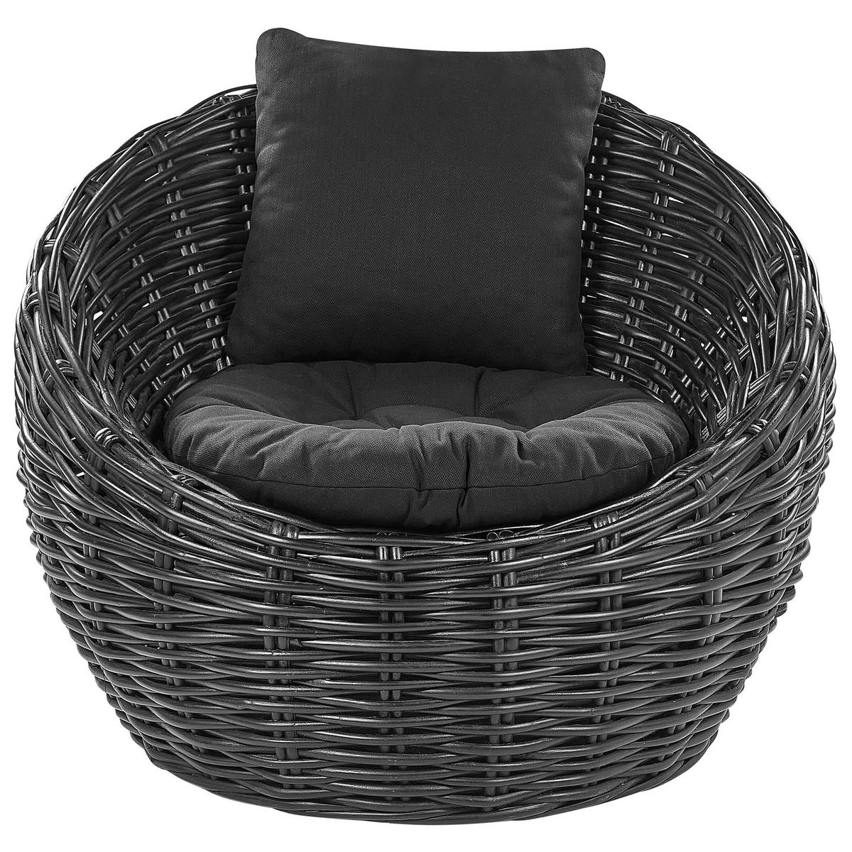 RATTANSTUHL Rattan schwarz Lerici - Schwarz, Naturmaterialien (97/80/55cm) - Beliani
