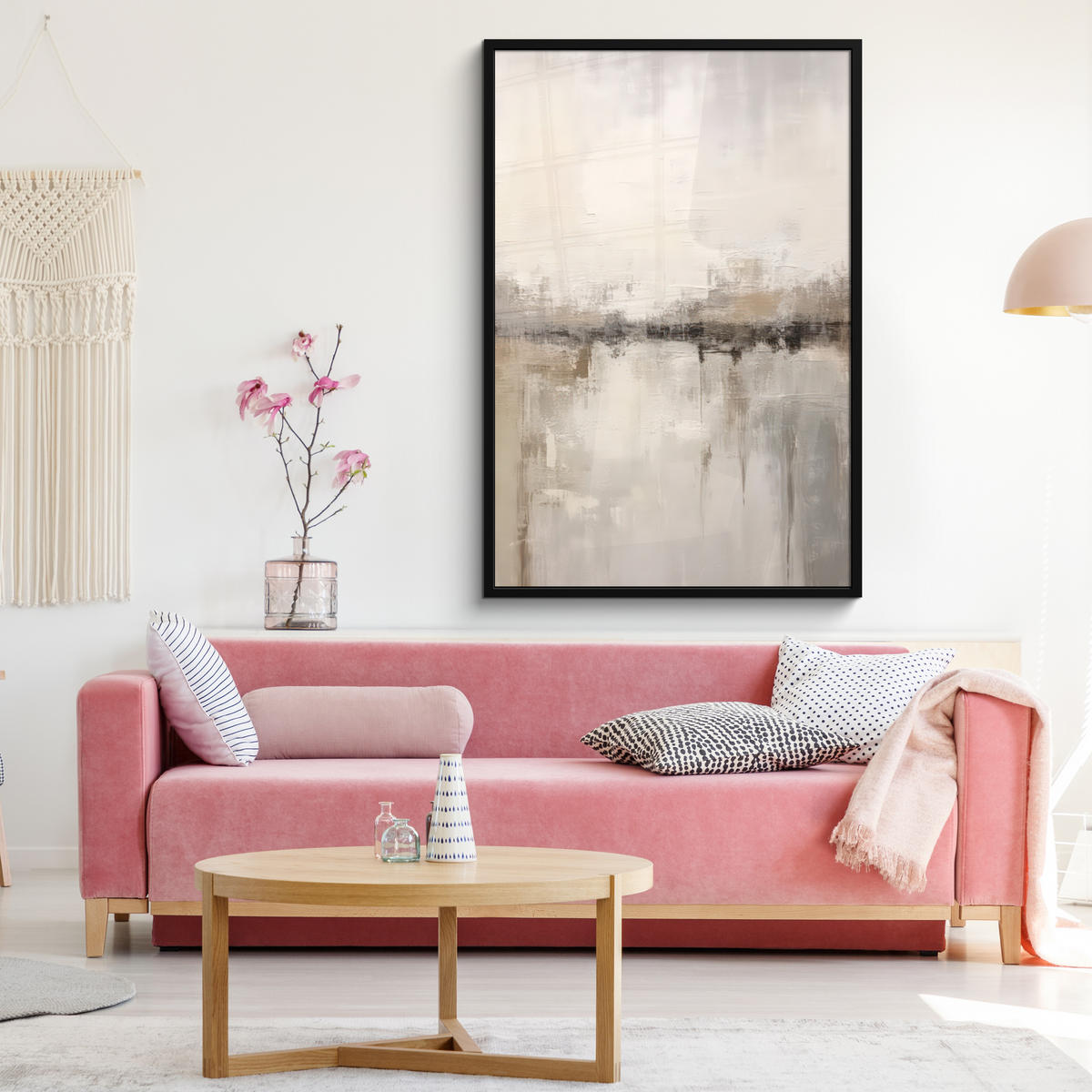 GERAHMTES BILD Moderne Kunst - Abstrakt - Beige 80x120 cm - Beige, Papier (80/120cm) - MuchoWow