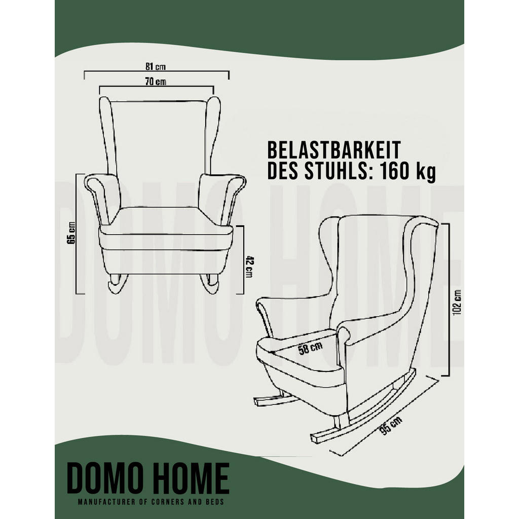 Thumbnail - DomoHome Schaukelsessel, Grün, Textil, Echtholz,Buche, Rechteckig, 81x102x95 cm, Wohnzimmer, Sessel, Relaxsessel