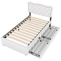 POLSTERBETT 90/200 cm DE-04297, mit dekorativen Nieten, zwei Schubladen und verstellbarem Kopfteil, in Hellbeige - Beige, Holzwerkstoff (90/200cm) - ComfortXL