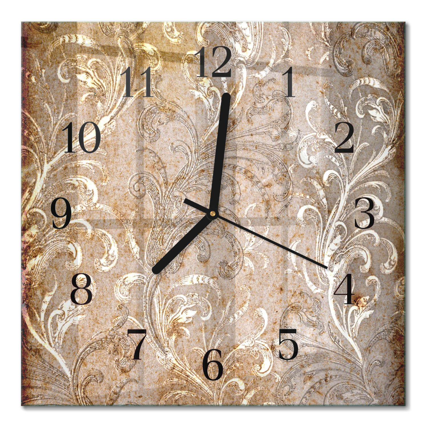 WANDUHR 30x30 cm - Blumenmuster - Braun, Glas (30/30/0.4cm) - TULUP