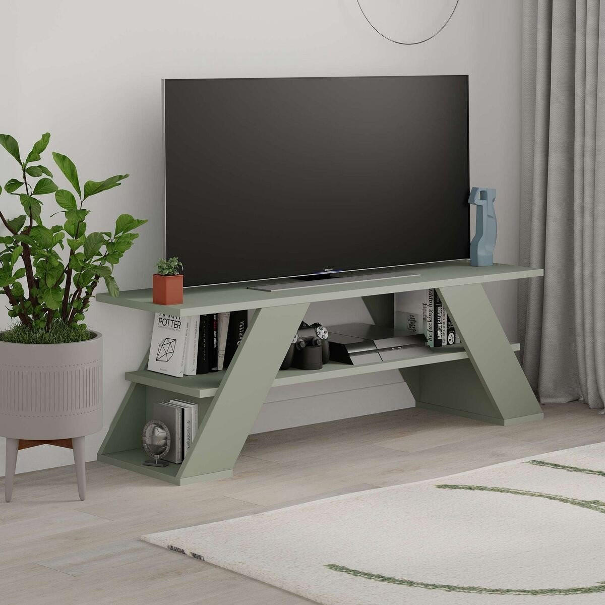 TV-MÖBEL 3 Regale L120 cm - Farfalla - Grün, Holzwerkstoff (33.5/40/120cm) - Calicosy