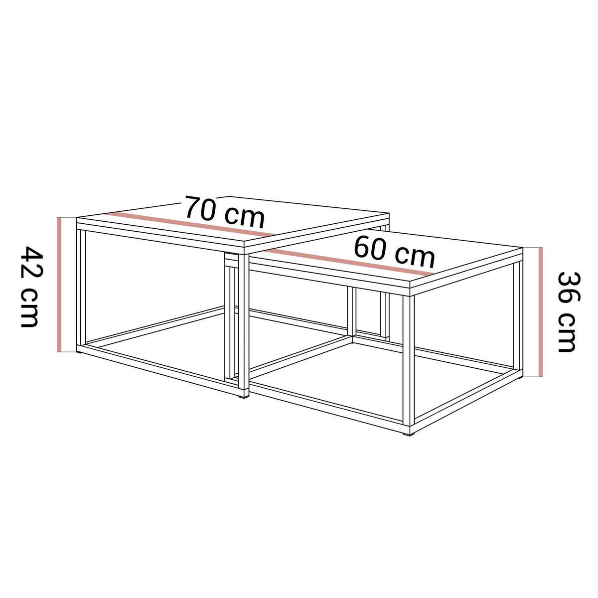 COUCHTISCHSET ISA 2in1 - Eichefarben, Holzwerkstoff (70/70/42cm) - Lookway