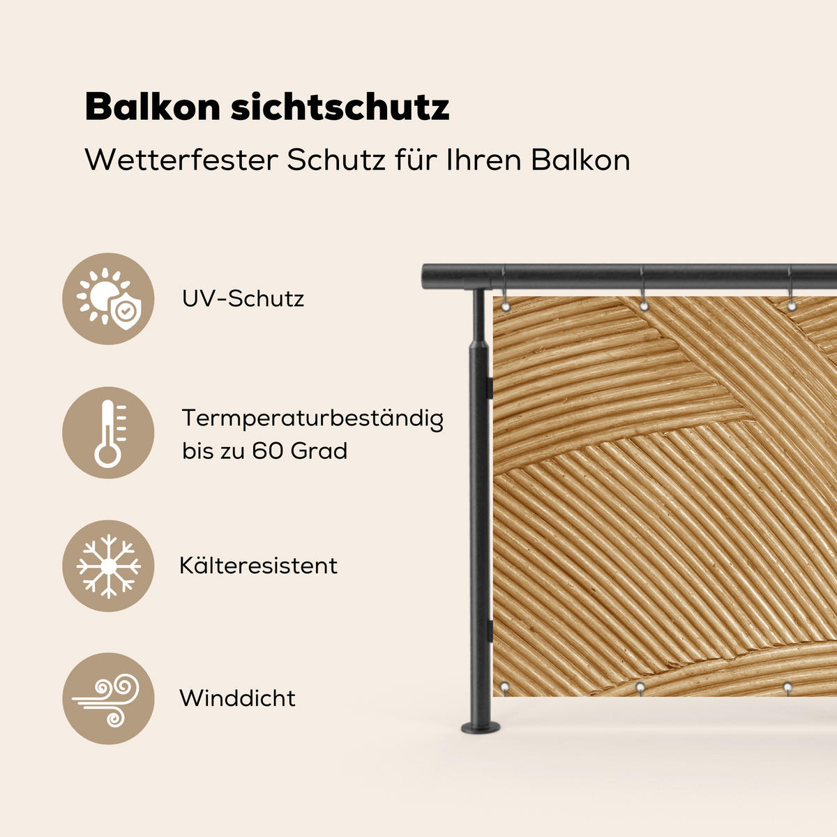 BALKON-SICHTSCHUTZ Struktur - Natur - Kunst - Rattan - Naturfarben, Kunststoff (200/110cm) - MuchoWow