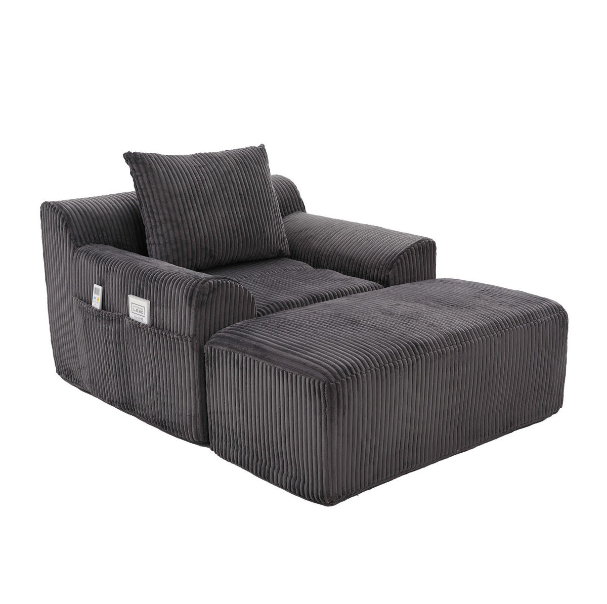 SOFASESSEL mit Fußpedal Kordsamt Dunkelgrau 147/110/67 cm - Dunkelgrau, Textil (147/67/110cm) - OKWISH