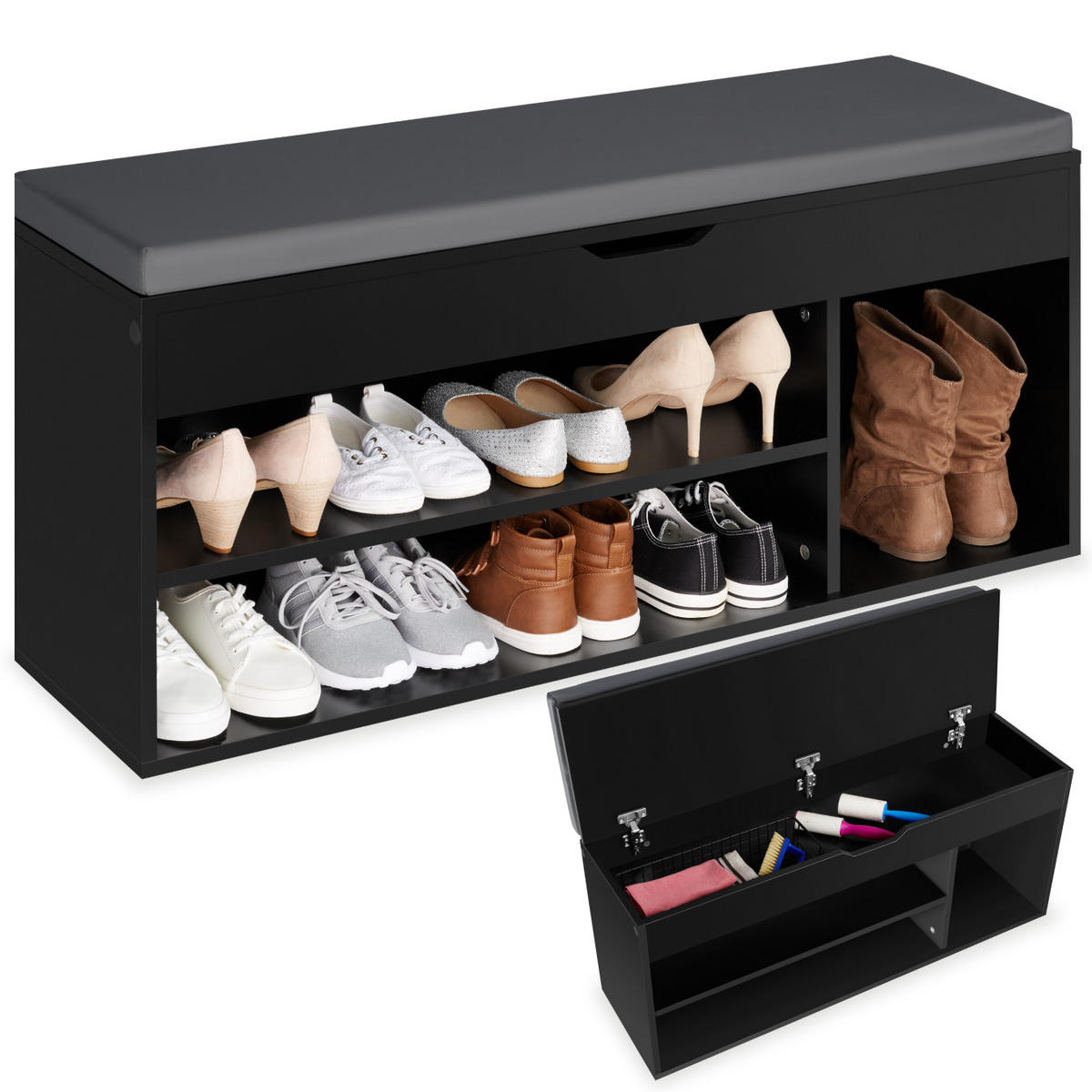 SCHUHBANK Natalya,104 x 30 x 49 cm,schwarz - Schwarz, Holz (30/49/104cm) - tectake