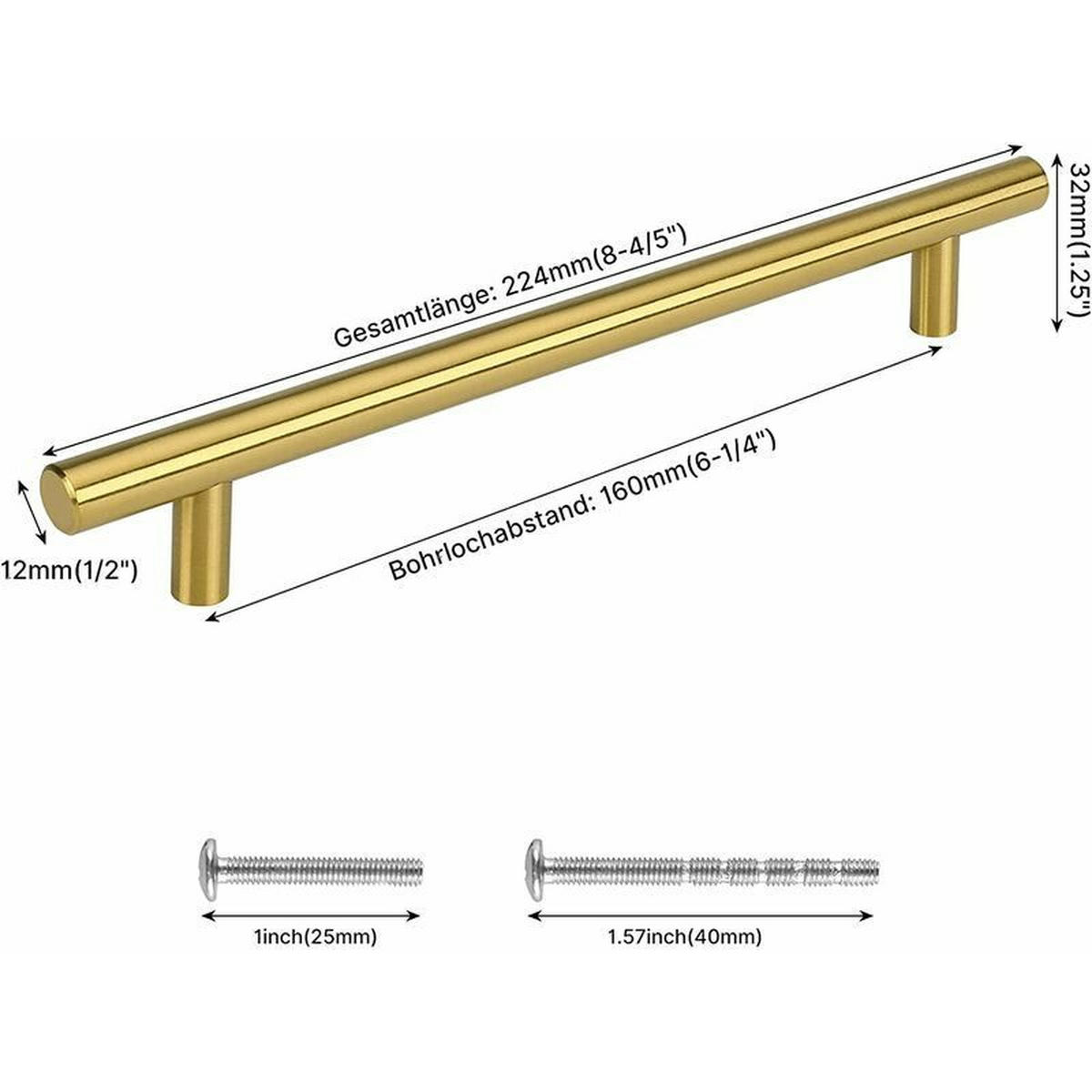 MÖBELGRIFF Gold 2er-Set 160 mm - Silberfarben, Metall (0.35/3.2/2.16cm)