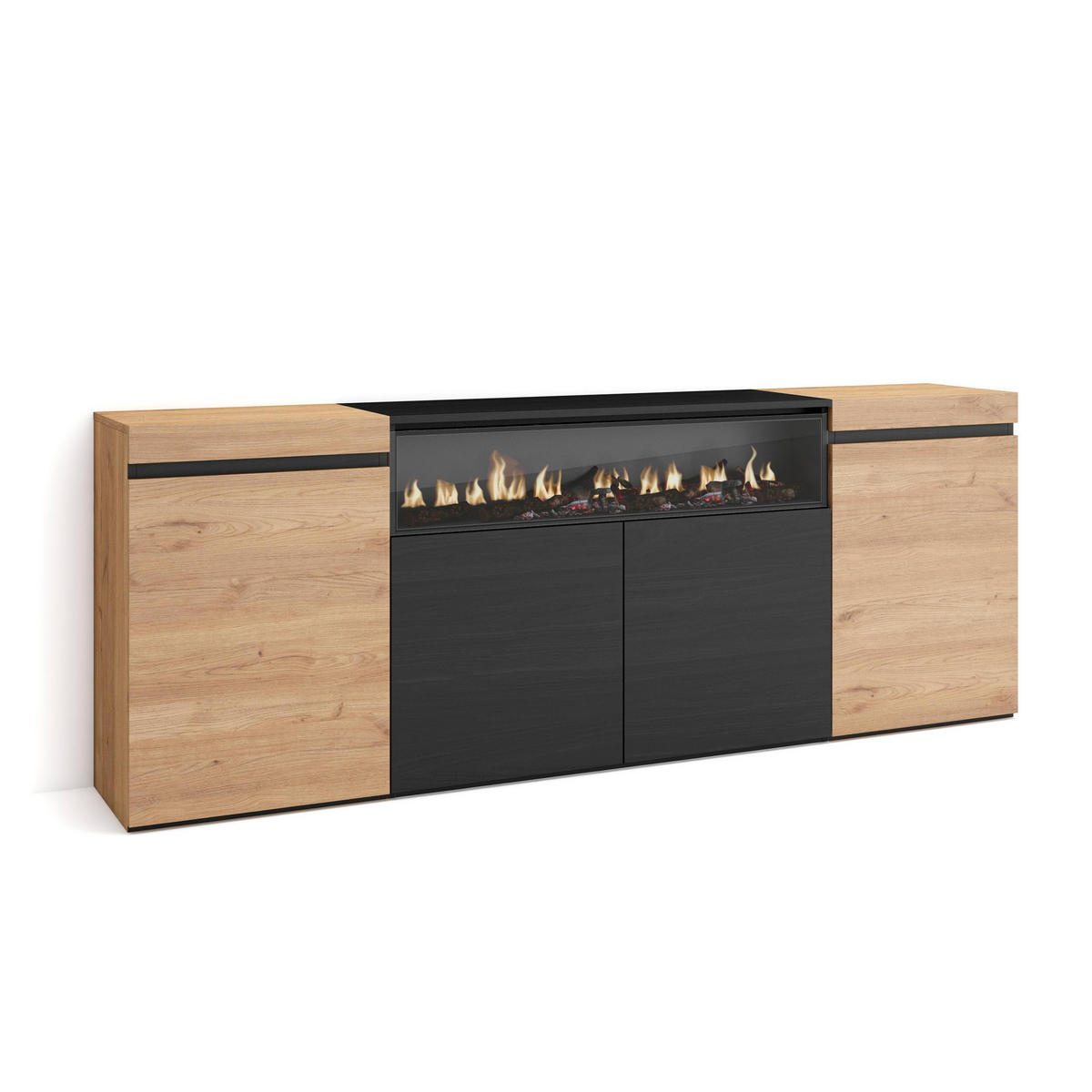 SIDEBOARD Elektrokamin, eiche, schwarz, 200/35/75cm - Multicolor, Holzwerkstoff (200/75/35cm) - Skraut Home