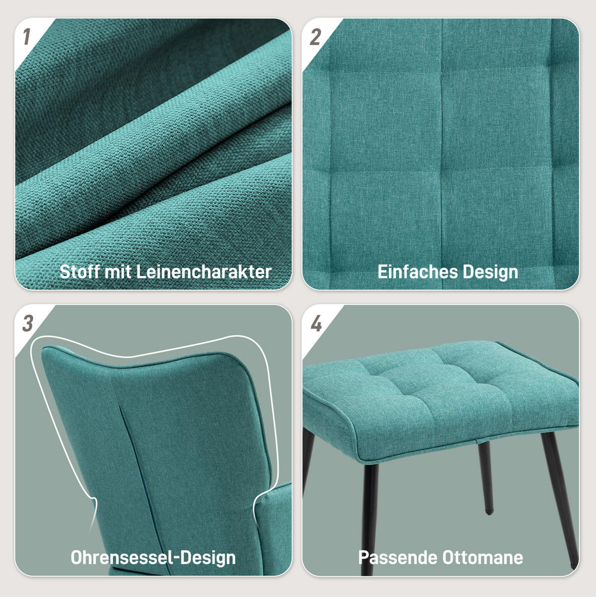 SCHAUKELSTUHL 64/89/90 cm in Dunkelgrün mit Hocker und hoher Rückenlehne - Dunkelgrün, Textil (89/90/64cm) - Flora Grace