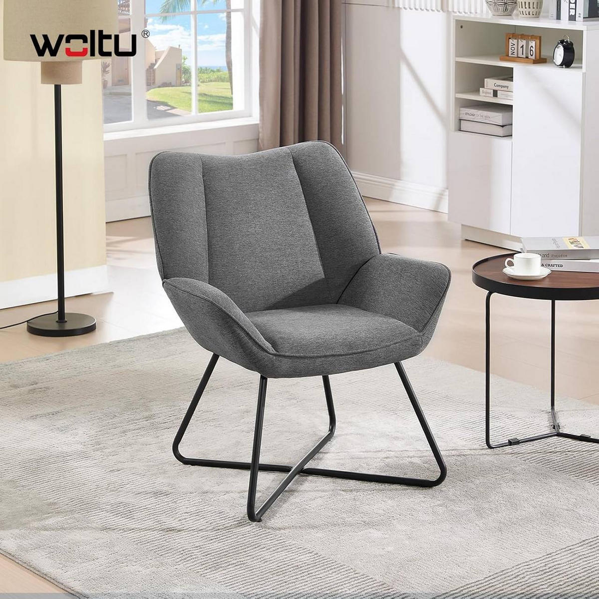 RELAXSESSEL mit Metallrahmen, Leinen, Dunkelgrau - Dunkelgrau/Schwarz, Keramik/Textil (71/85/70cm) - Woltu