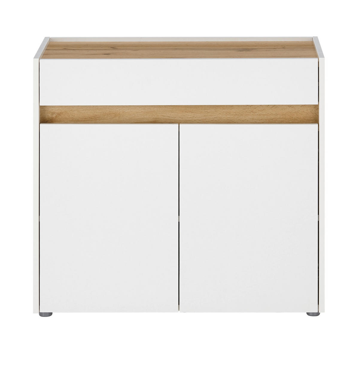 STANDCONTAINER Weiß, Eiche Wotan 80 x 70 cm, Büro Kommode mit Stauraum und großem Schubkasten - Eichefarben/Silberfarben, Holzwerkstoff/Kunststoff (80/70/40cm) - Furn.Design