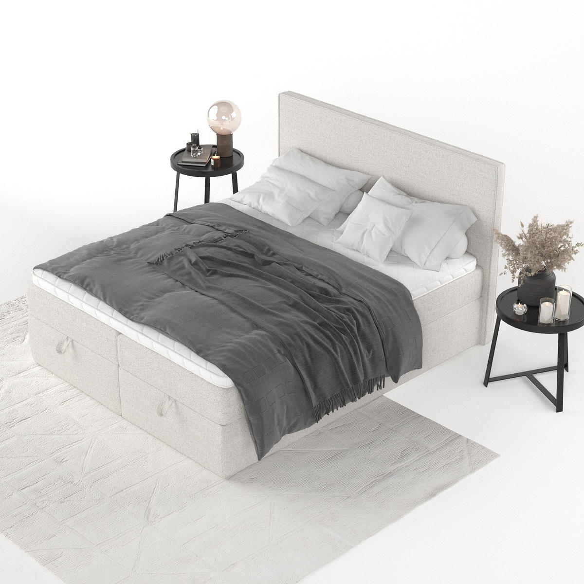 BOXBETT Velma 180/200 cm Hellbeige im Riva Stoff - Sandfarben/Schwarz, Holz/Holzwerkstoff (180/200cm) - AltaBeds