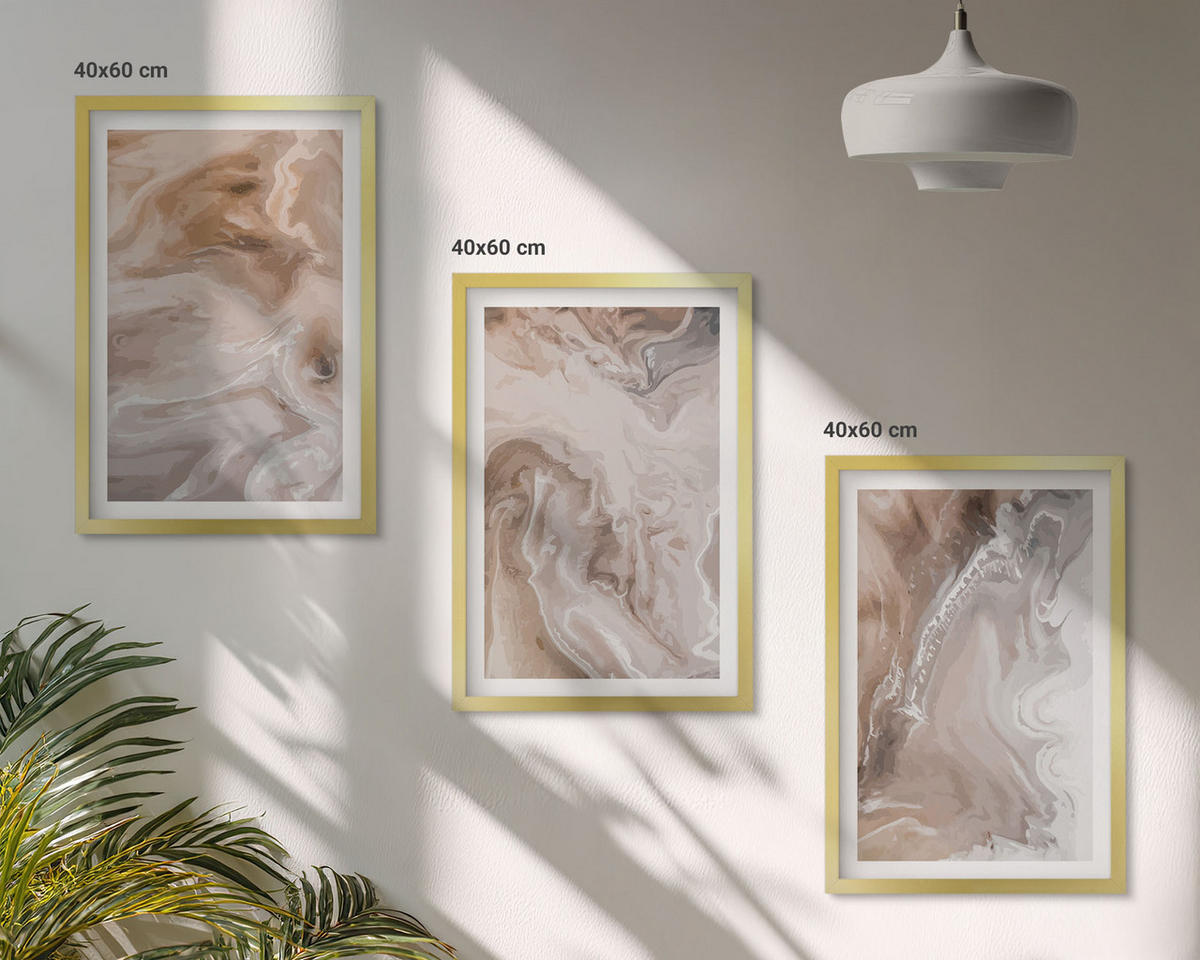 WANDBILDER 3er Set - 40x60 cm Goldrahmen - Abstrakter Marmorstein - Goldfarben, Kunststoff (40/60cm) - ArtPrintCave