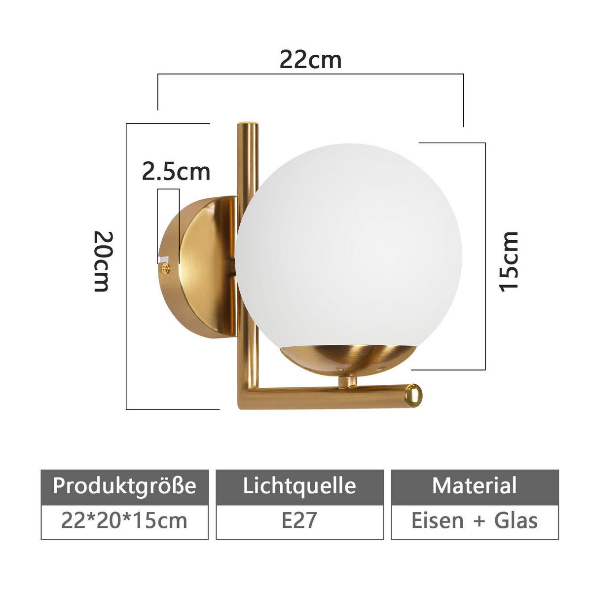 WANDLEUCHTE Marwick - Goldfarben, Metall (22/15/20cm) - Nettlife