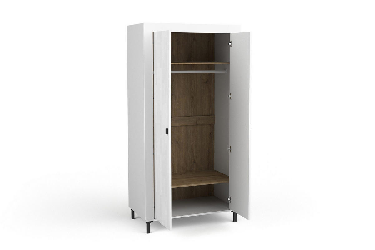 KLEIDERSCHRANK MONI 01 in Weiß / Eiche Whiskey matt 97/194/56 cm - Weiß, Holzwerkstoff (97/194/56cm) - Deine Möbel 24