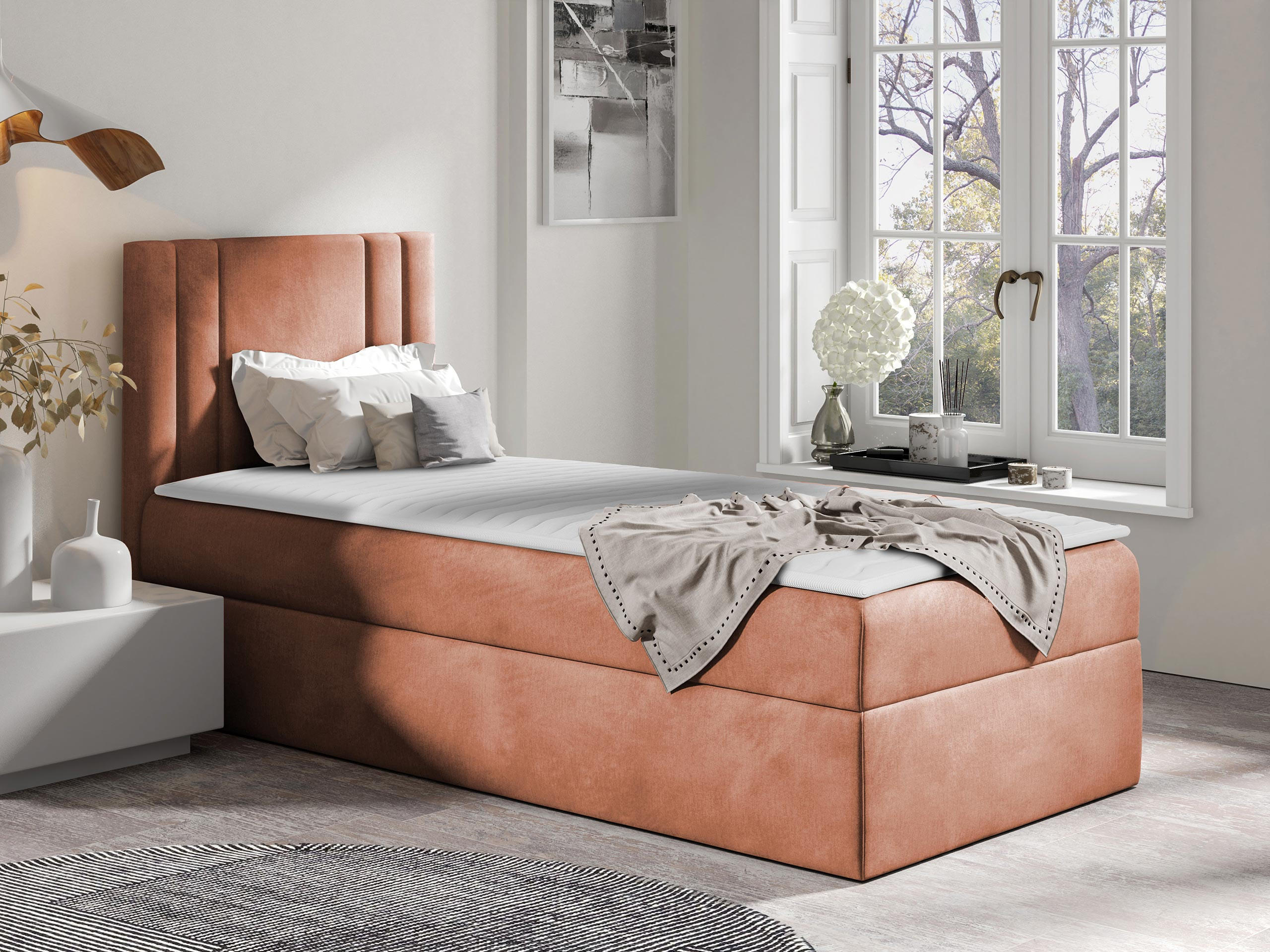 BOXBETT Carmen Mini, Seite zum Öffnen des Bettkastens: Links - Orange, Holz (90/200cm) - MIRJAN24