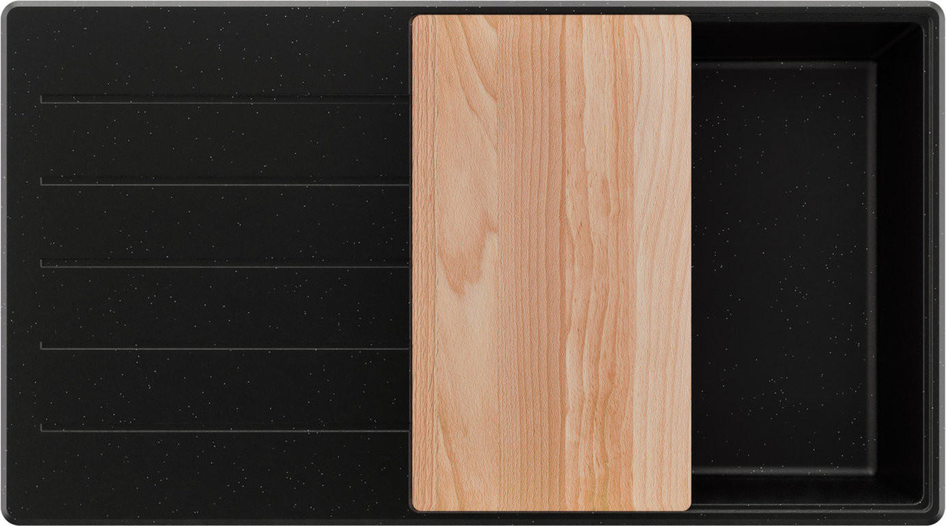 SPÜLBECKEN Kopenhagen, 2-er set Schwarz Metallic 90/50 cm 1 Becken + Ablauf-Set + Schneidebrett ab 60er Unterschrank - Chromfarben/Schwarz Hochglanz, Kunststoff (90/20/50cm) - Primagran