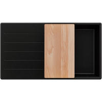 SPÜLBECKEN Kopenhagen, 2-er set Schwarz Metallic 90/50 cm 1 Becken + Ablauf-Set + Schneidebrett ab 60er Unterschrank - Chromfarben/Schwarz Hochglanz, Kunststoff (90/20/50cm) - Primagran