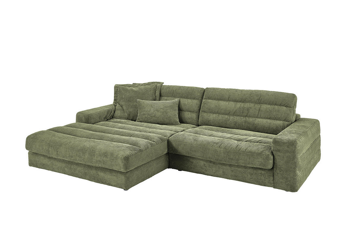 ECKSOFA LANA SOFA Grün Cord - Schwarz/Grün, Textil (296/205cm) - KAWOLA