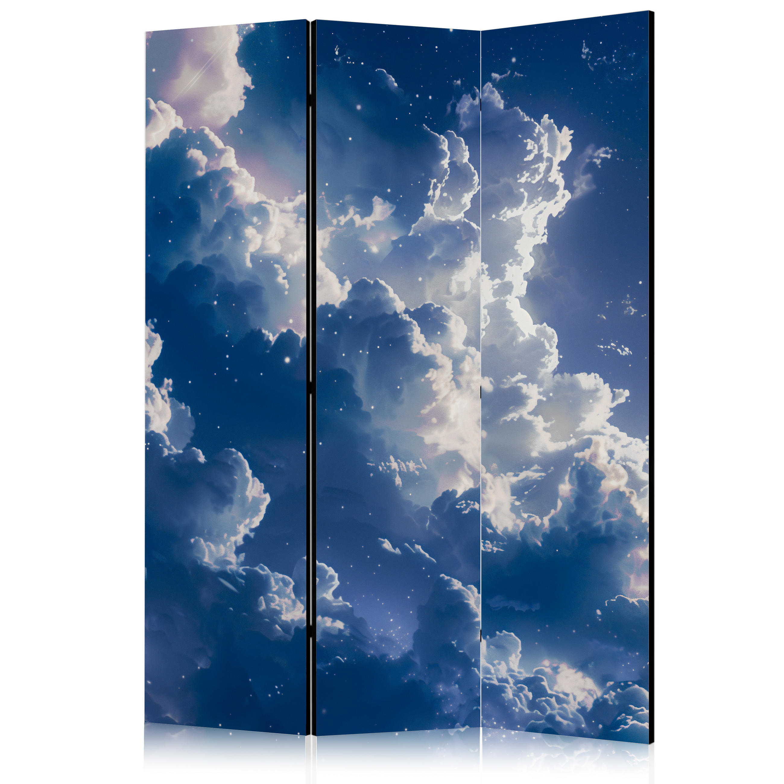PARAVENT Beidseitig Bedruckter 3-tlg 135x172 cm Sonniger Himmel mit Wolken - Blau, Holz/Textil (135/172/3cm) - Muralo