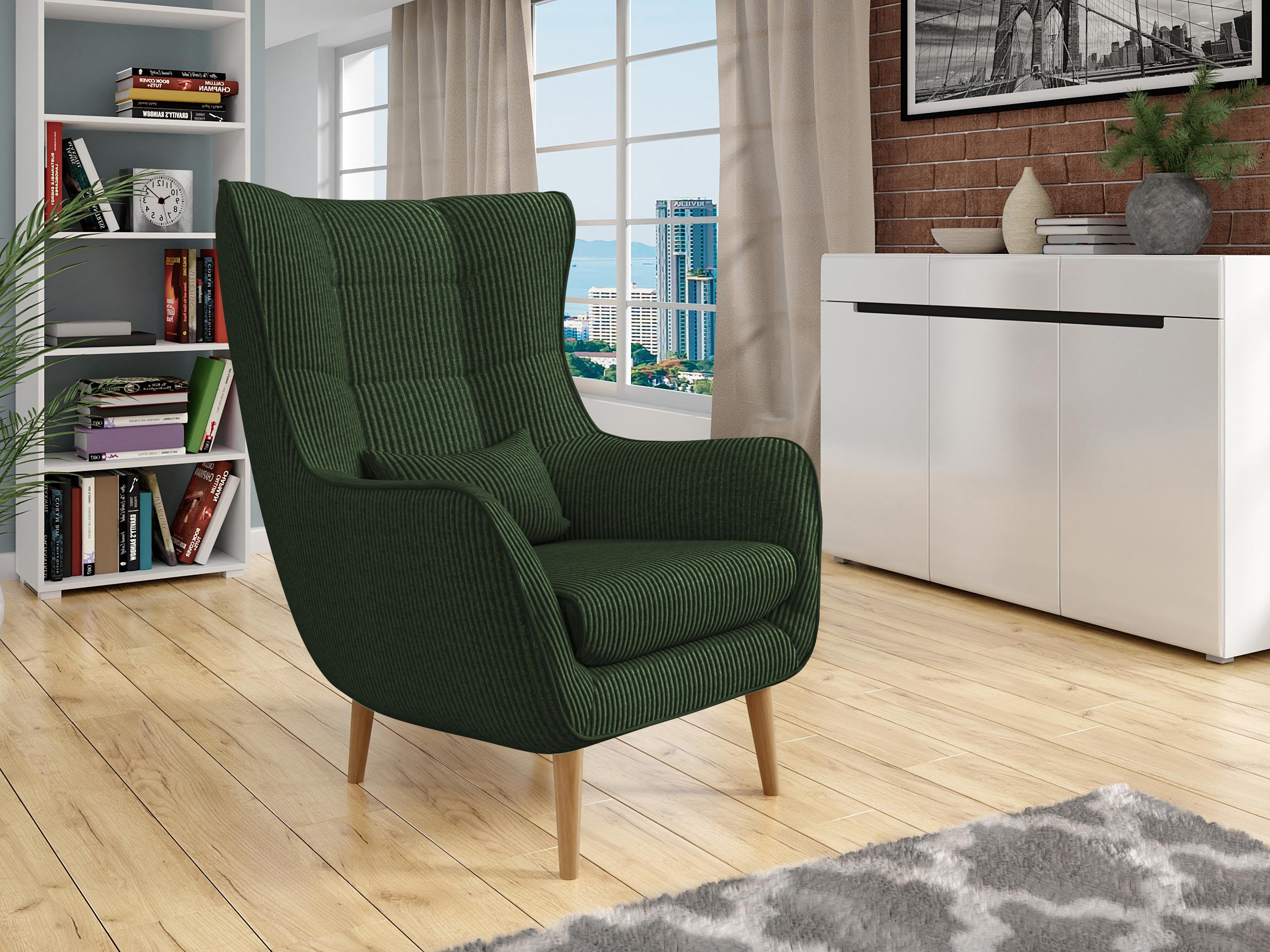 SESSEL Estjano Cord - Dunkelgrün/Beige, Holz/Textil (80/106/95cm) - MIRJAN24