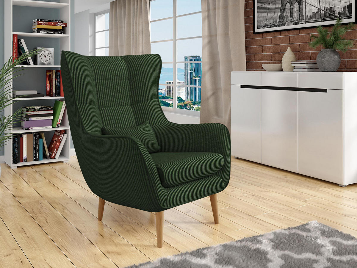 SESSEL Estjano Cord - Dunkelgrün/Beige, Holz/Textil (80/106/95cm) - MIRJAN24