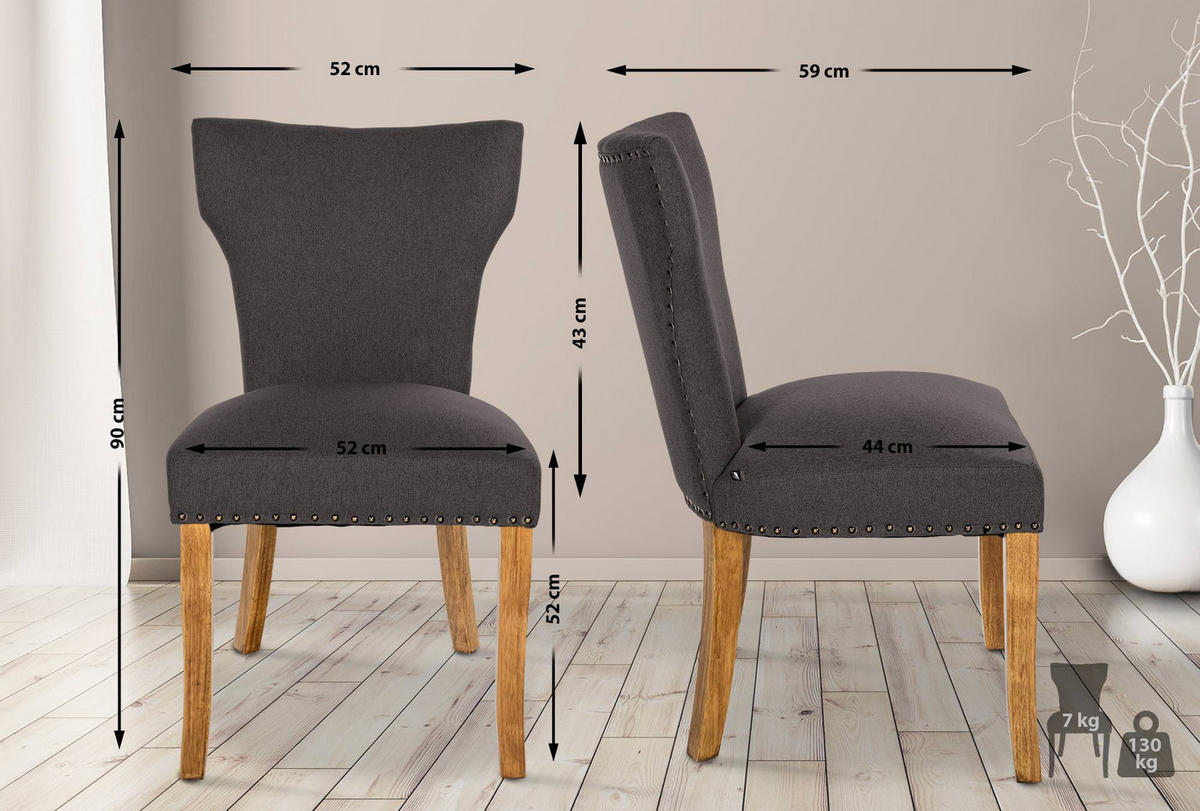 WOHNZIMMERSTUHL 2er Set Stoff dunkelgrau - Dunkelgrau/Naturfarben, Holz/Textil (52/90/59cm) - CLP