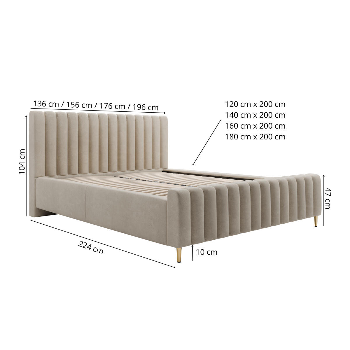 POLSTERBETT LUX 180x200 cm Amon 17 Beige inkl. Bettkasten & Metallrahmen - Beige, Textil (180/200cm) - Excellent Home