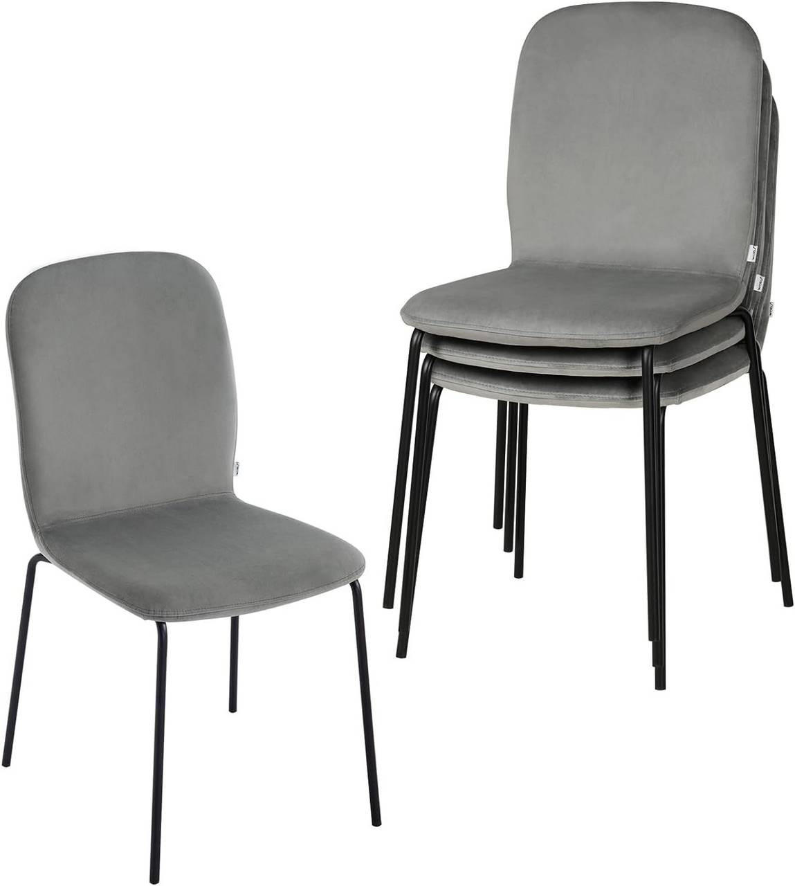 ESSZIMMERSTUHL 4er Set, Stapelstuhl, Samt, Dunkelgrau - Dunkelgrau/Schwarz, Textil/Metall (44/86/58.5cm) - Woltu